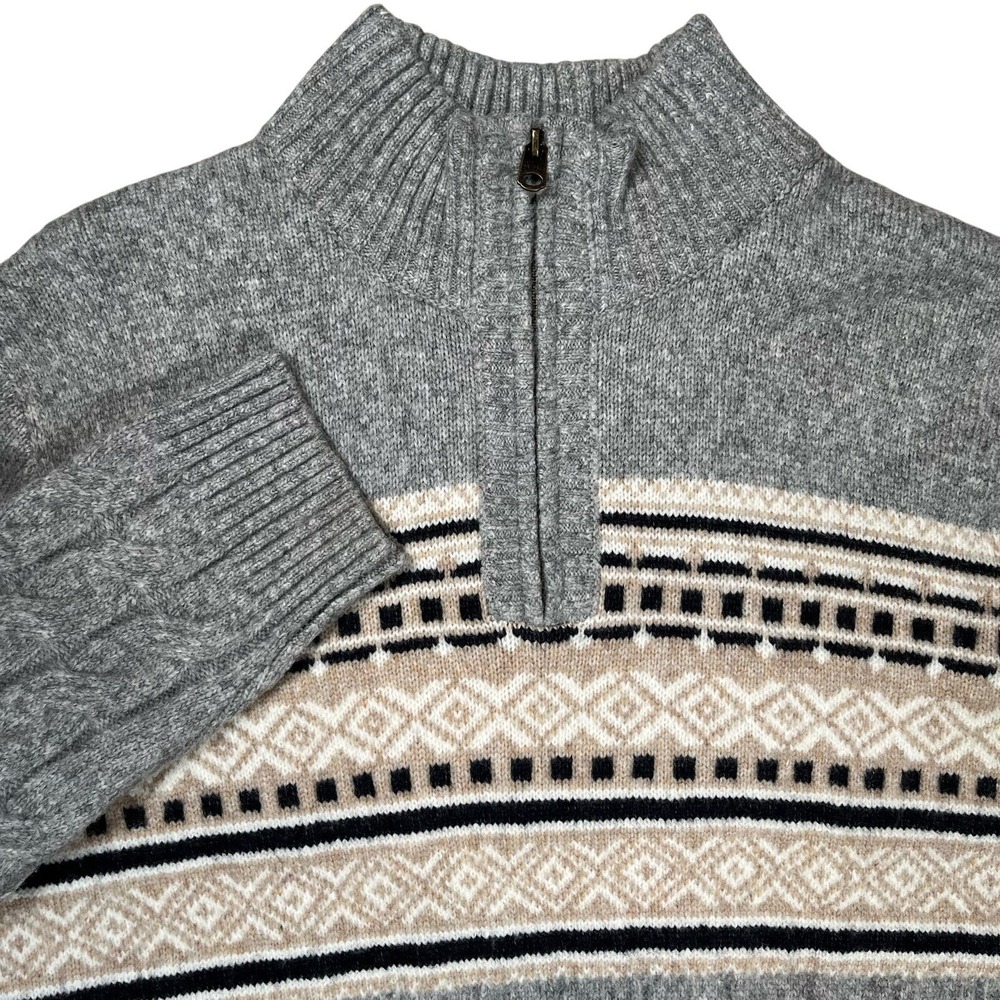 FatFace‎ Men's Calder Gray Fair Isle Pattern 1/4 Zip Sweater Sz 2XL Jumper